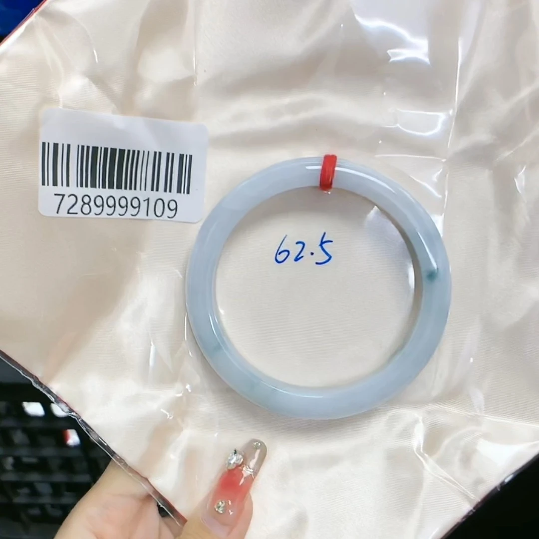 62-63大圈口翡翠手镯 天然缅甸翡翠a货手镯 62.5 正圈紫带飘花