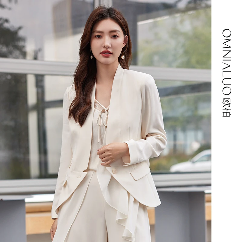 欧柏兰奴【商场同款】2024年春醋酯纤维OL通勤纯色长袖修身外套