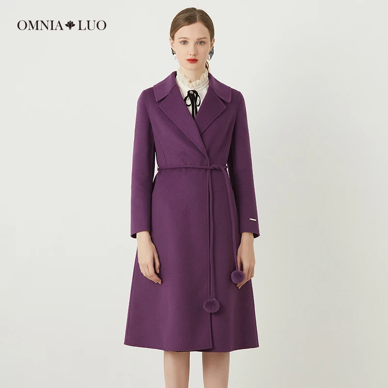 欧柏兰奴【商场同款】冬绵羊毛优雅长袖开衫大衣外套配腰带