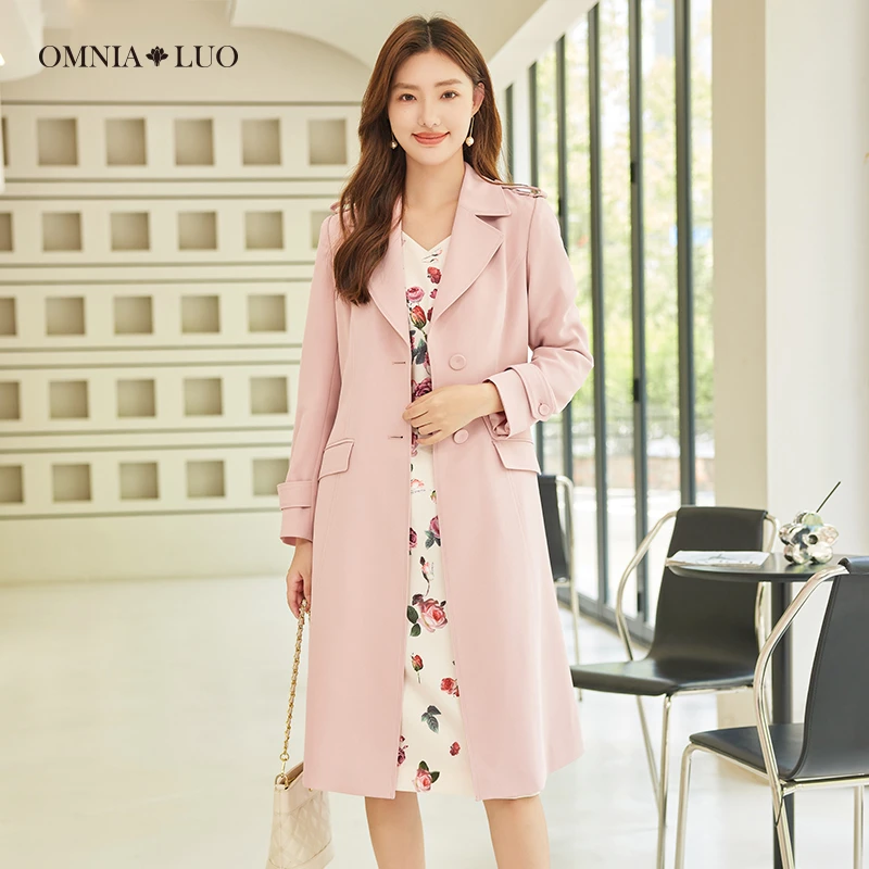 欧柏兰奴【商场同款】2024年春简约纯色口袋长袖西装领风衣配腰带