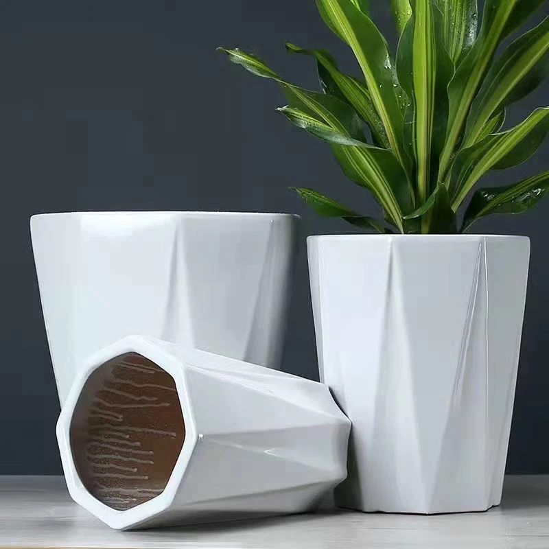 陶瓷花盆大号特大号带托盘多肉花盆欧式简约白色散尾葵佳诺