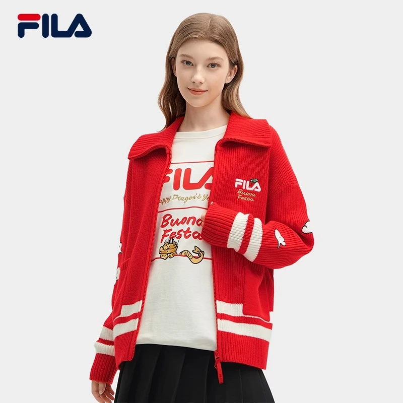 Fila/斐乐龘龘龙新年款女编织外套2025休闲翻领毛衣F11W419401