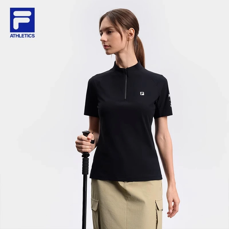 Fila/斐乐针织短袖衫2025秋季款半拉链户外运动基础T恤A1