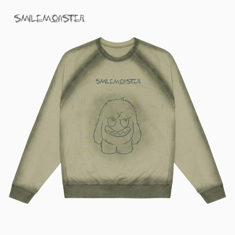 【陈赫推荐】SMILEREPUBLIC×SMILEMONSTER复古水洗怪兽印花圆领卫衣