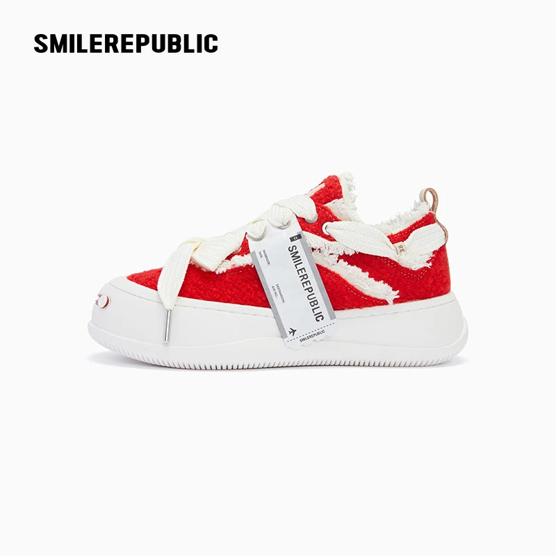 SMILEREPUBLIC 红色羊绒可替换开口笑厚底鞋