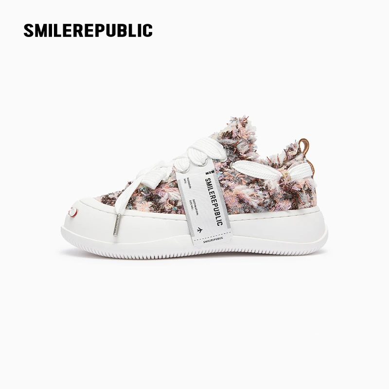 SMILEREPUBLIC 繁花花呢低帮可替换开口笑厚底鞋时尚休闲百搭潮流