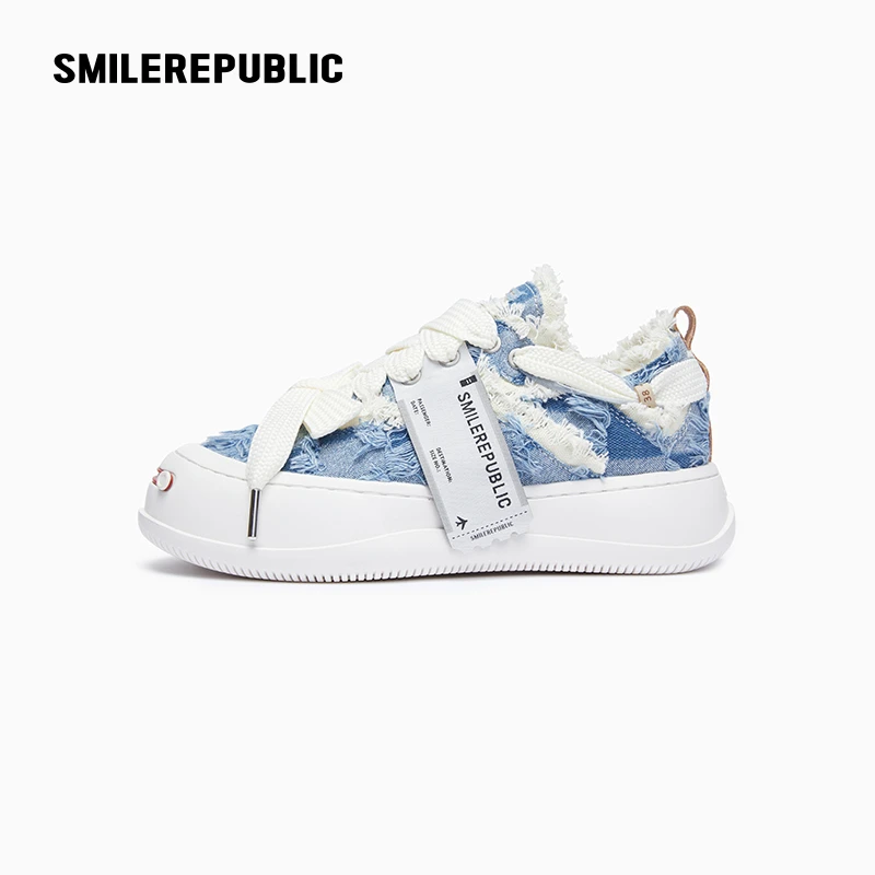 【老大专属】SMILEREPUBLIC 浅蓝格子牛仔可替换开口笑厚底鞋