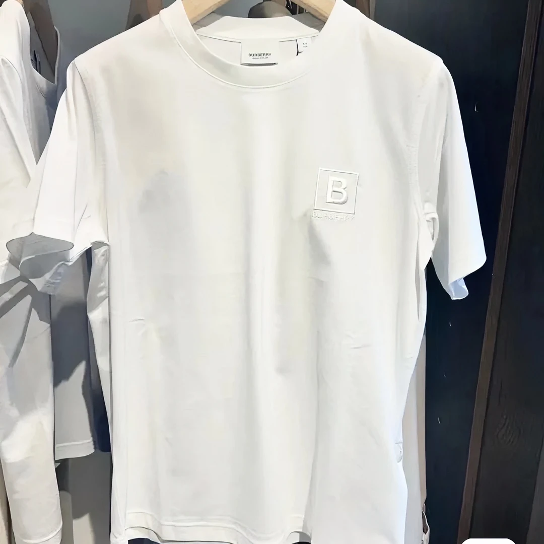 全新未使用 BURBERRY/博柏利 胸前B字母刺绣 白色简单圆领短袖T恤