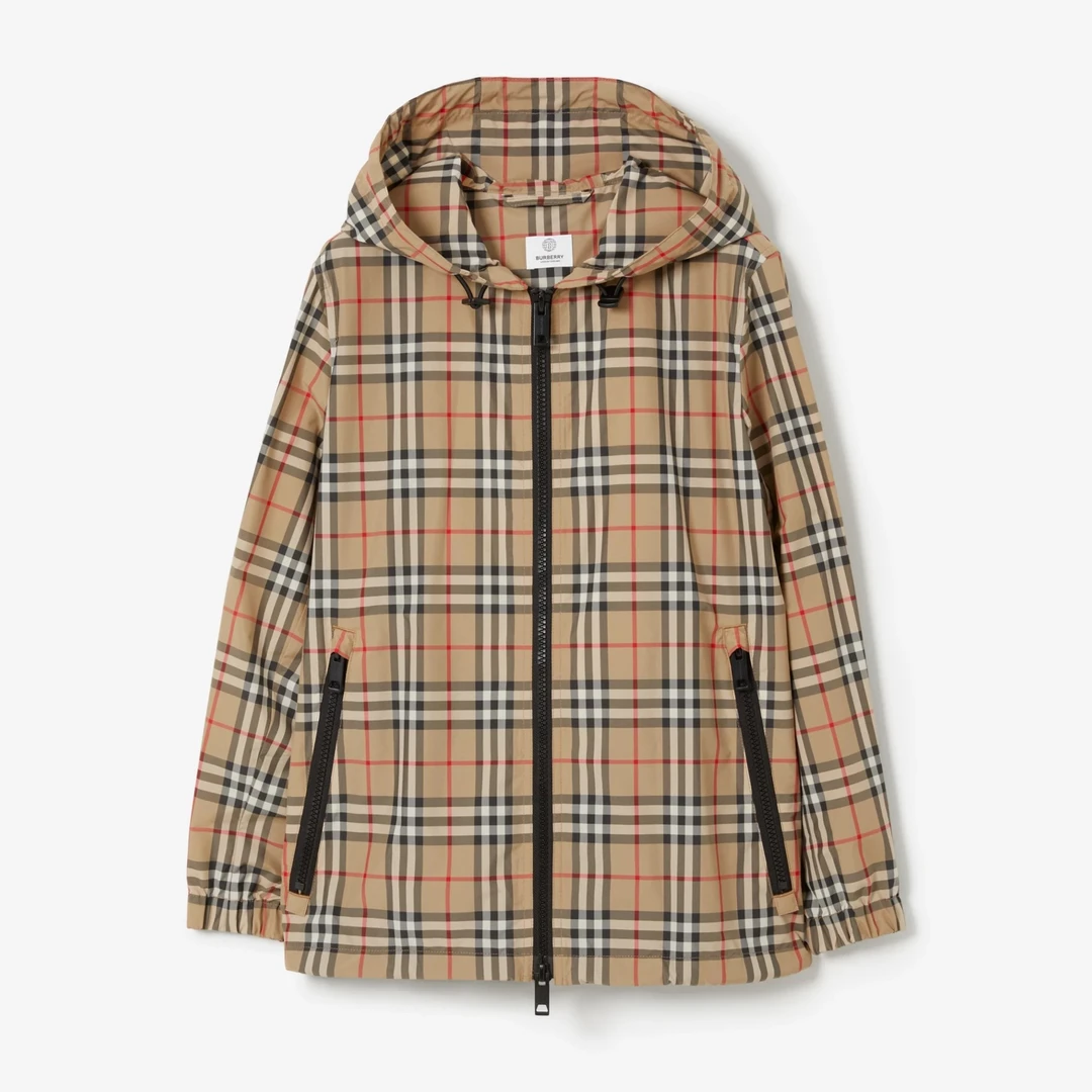 全新未使用 BURBERRY/博柏利 徽标格纹带帽夹克外套秋冬格子经典