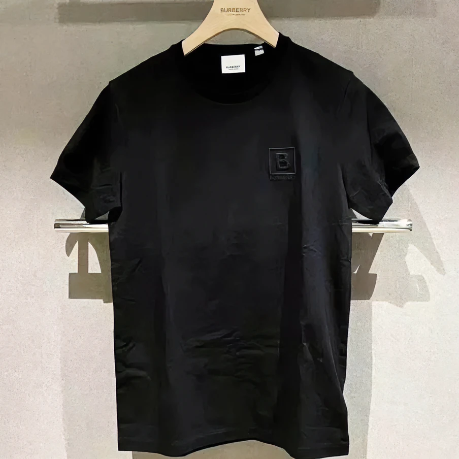 全新未使用 BURBERRY/博柏利 胸前B字母刺绣 黑色简单圆领短袖T恤