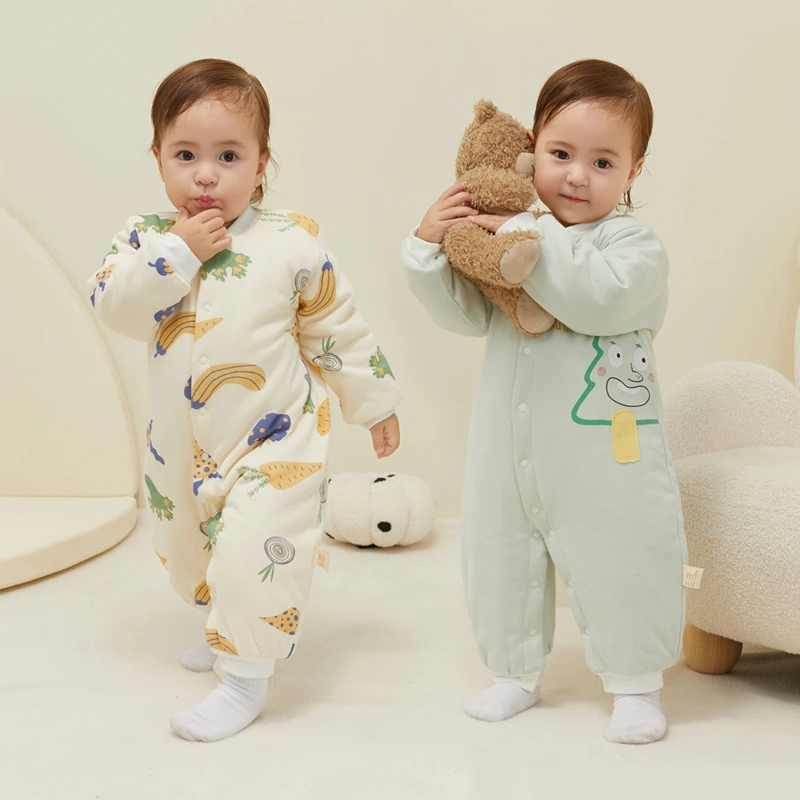 婴儿厚棉衣120克夹棉连体衣外出服婴童新生宝宝秋冬衣服加厚棉服