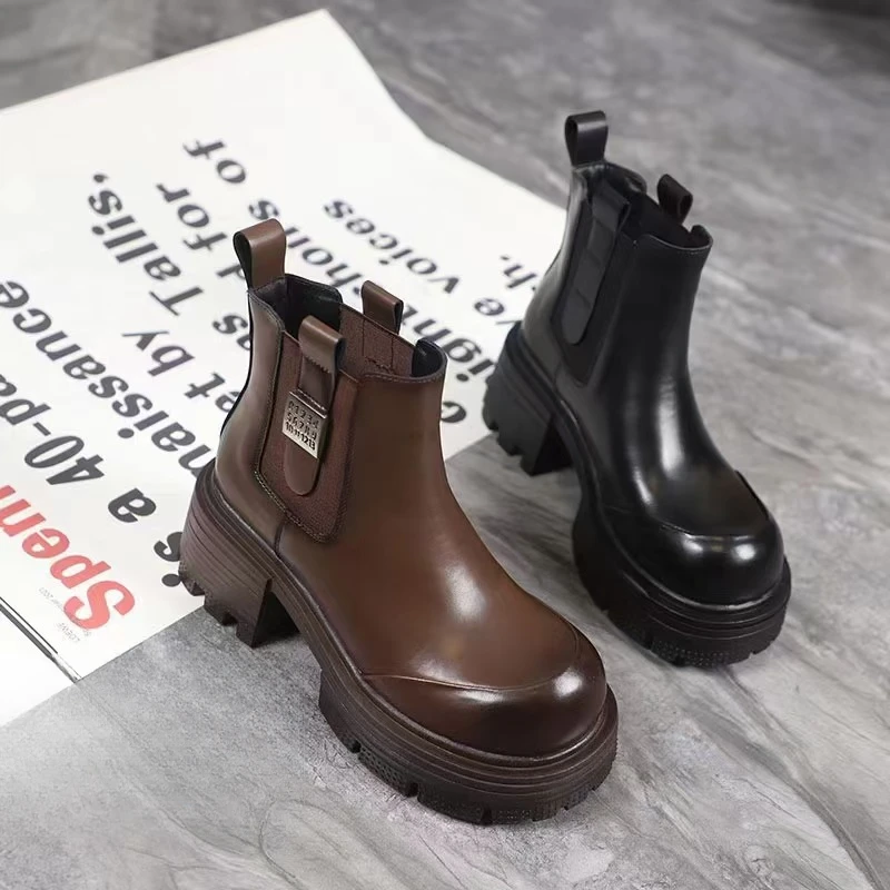 高蒂秋冬新款牛皮革中跟时尚百搭复古四寸靴35236-837