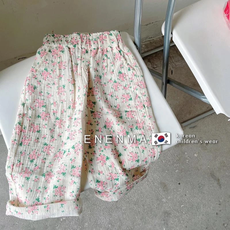女童阔腿裤夏季防蚊裤中小童百搭清新碎花九分裤甜美可爱休闲裤子