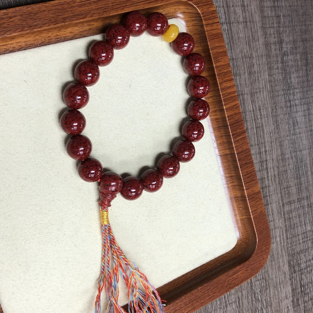 天然辰砂朱砂流苏手串卡10mm  298