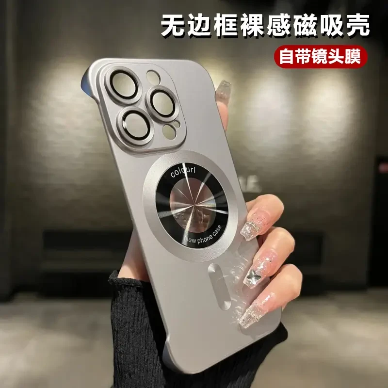 超薄裸感无边框适用苹果16手机壳15漏标磁吸14镜头膜13时尚12高级