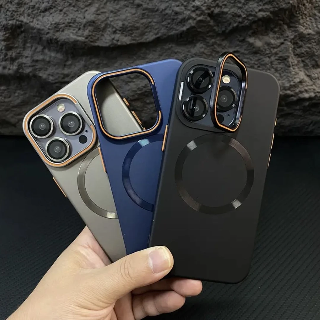 高档iPhone15promax手机壳肤感磨砂苹果14pro创意磁吸支架13防摔