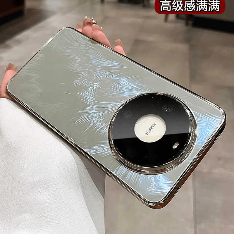 轻奢电镀镭射羽纱纹适用于华为mate60手机壳镜头膜全包pura70小众