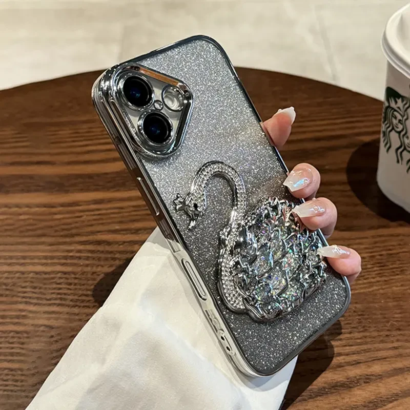 适用苹果16手机壳iphone15promax闪钻天鹅14全包防摔13pro高级感