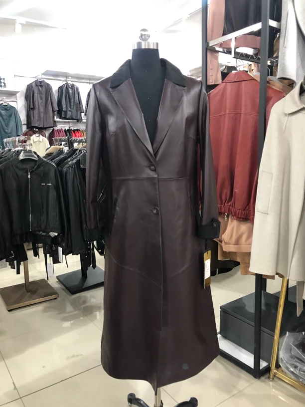 真皮皮衣女中长款修身显瘦气质皮衣外套