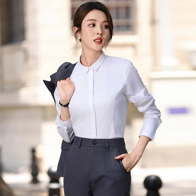 白衬衫女长袖秋季内搭职业商务工作服上衣OL工装通勤正装百搭衬衣