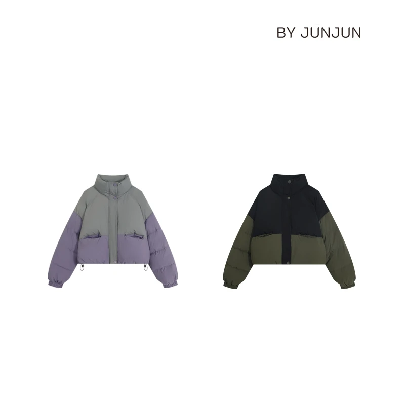 ByJunjun小众设计师 韩系拼色保暖白鸭绒面包服立领羽绒服H912