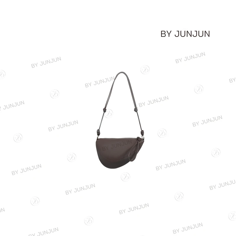 Byjunjun小众设计师 头层植糅羊皮抽绳饺腰果包真皮单斜挎包B163