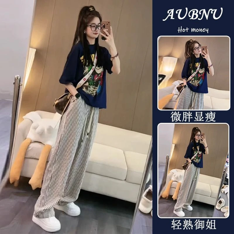 夏装搭配一整套时尚小个子显瘦减龄潮牌T恤短袖休闲阔腿裤两件套