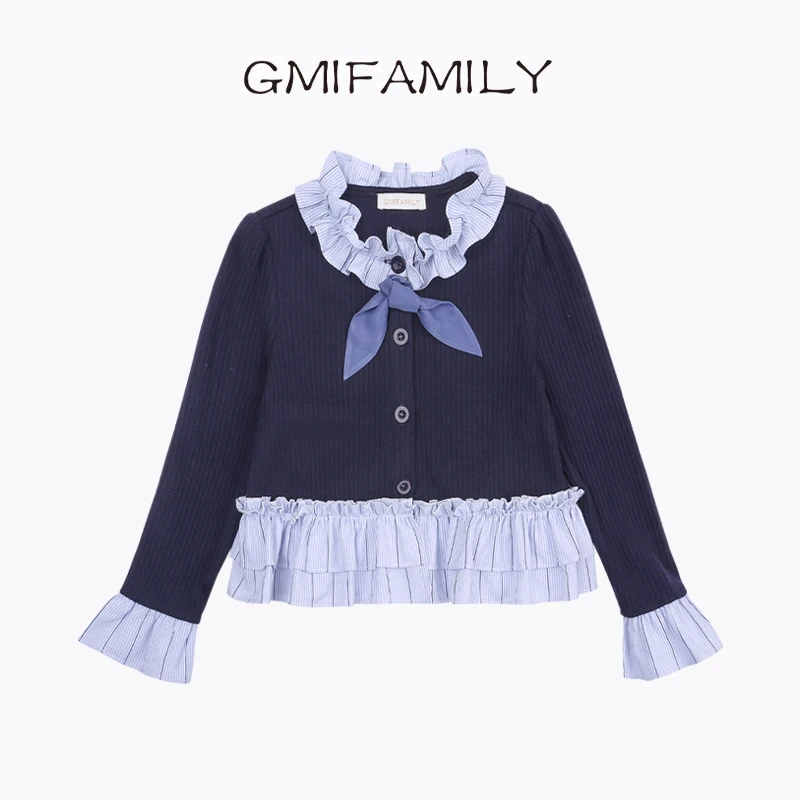 女童毛衣学院风拼接长袖针织衫洋气时髦花边领上衣秋款小女孩衣服