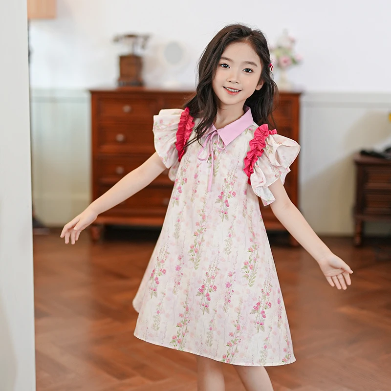 53472儿童夏装女孩碎花裙女童连衣裙2025新款夏洋气飞飞袖公主裙