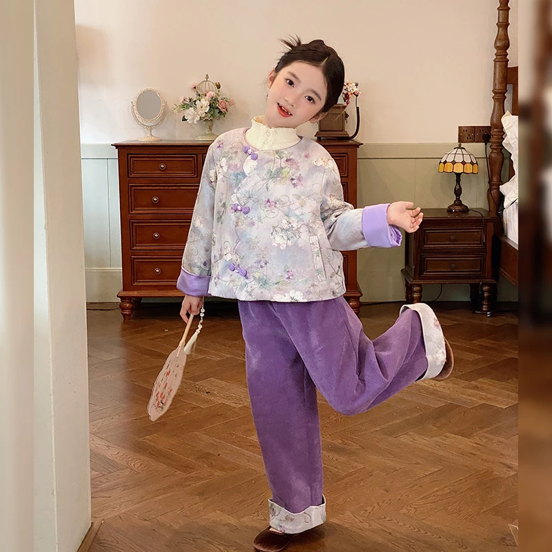女童中国风盘扣外套裤子2025秋冬新款新中式拜年服童装衣服打底衫