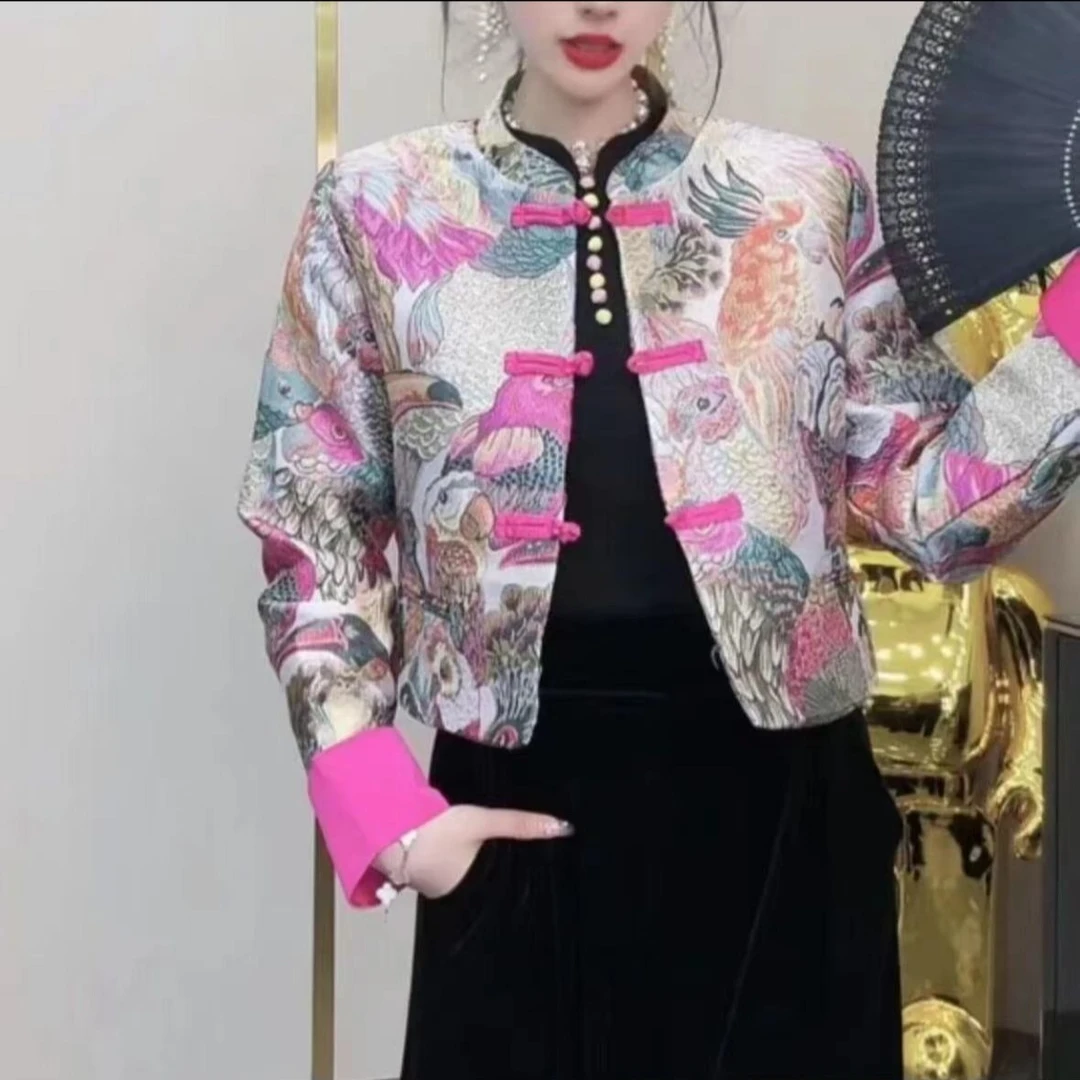 冬季新款中式国风刺绣百搭唐装高级感时尚立领盘扣加棉外套