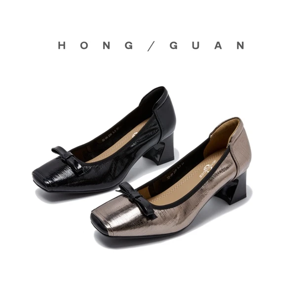 捡漏～红冠高跟鞋时尚女士粗跟低跟舒适时装气质皮鞋32-99