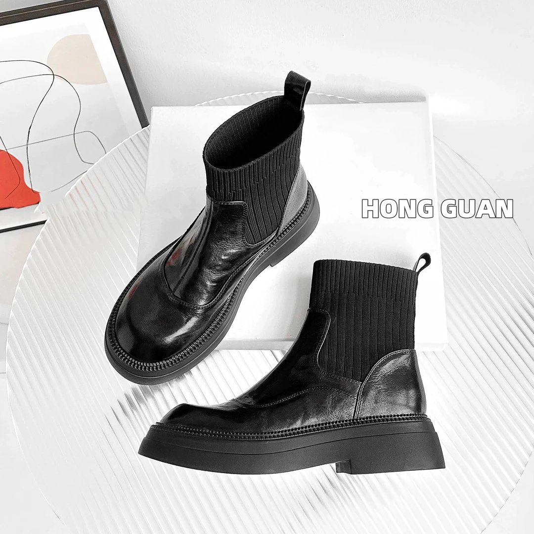 断码甩~加绒 | 红冠针织靴子冬季弹力袜靴厚底软皮瘦瘦靴7969