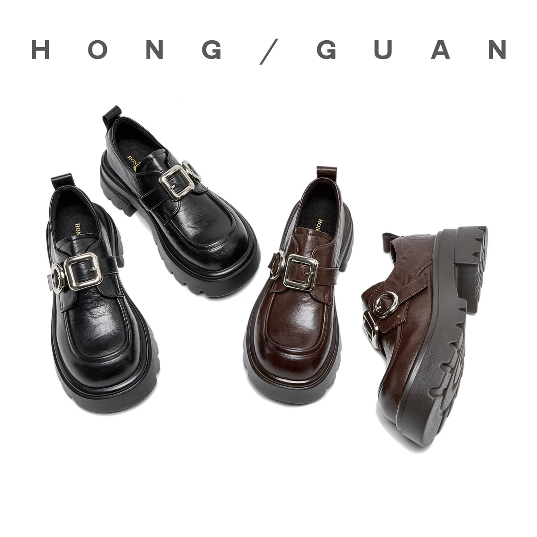 断码甩～25年款 | 红冠发泡底厚底方扣魔术贴乐福鞋女皮鞋2817-2