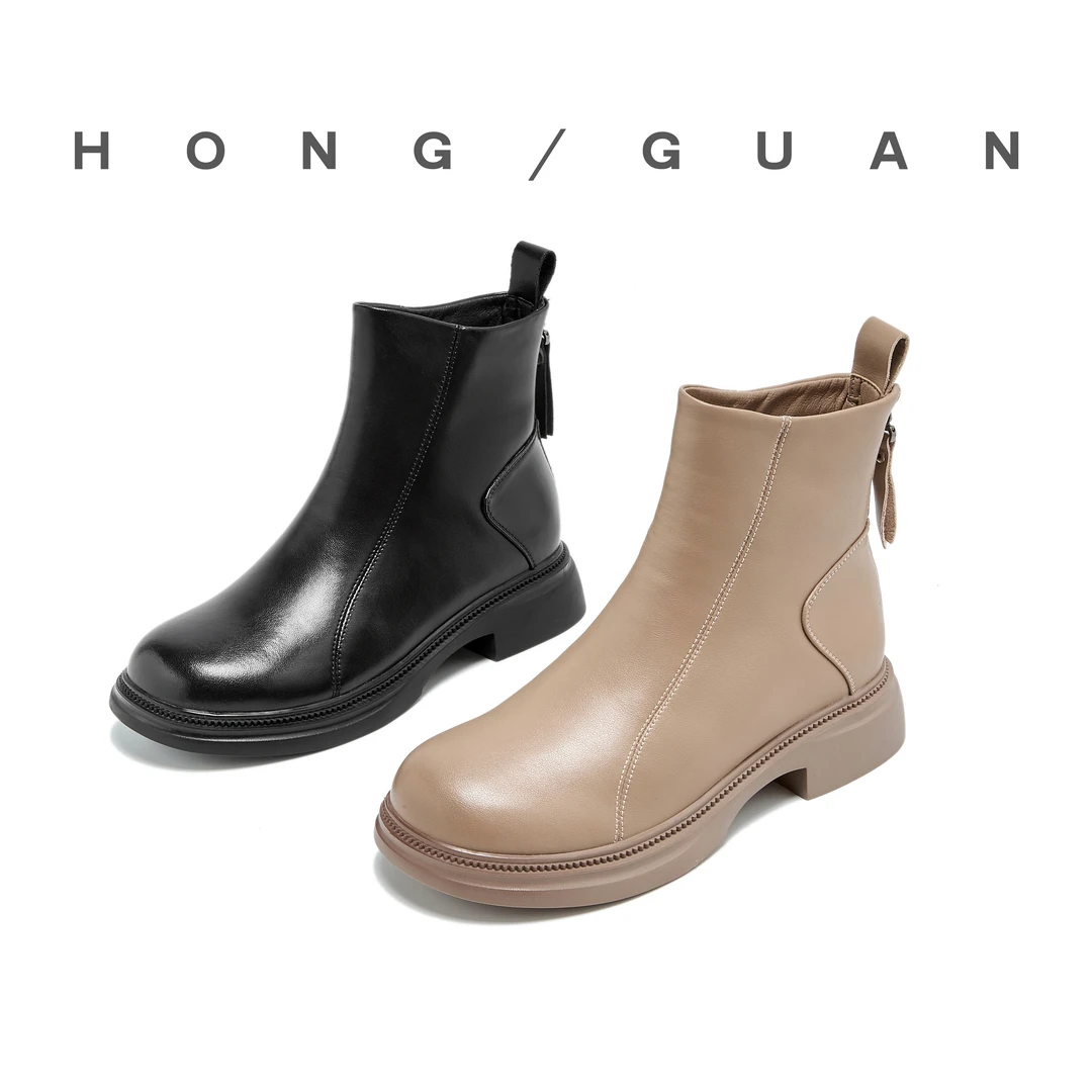 断码秒～红冠新款圆头粗跟切尔西靴短靴女后拉链T2782-2英伦风秋冬