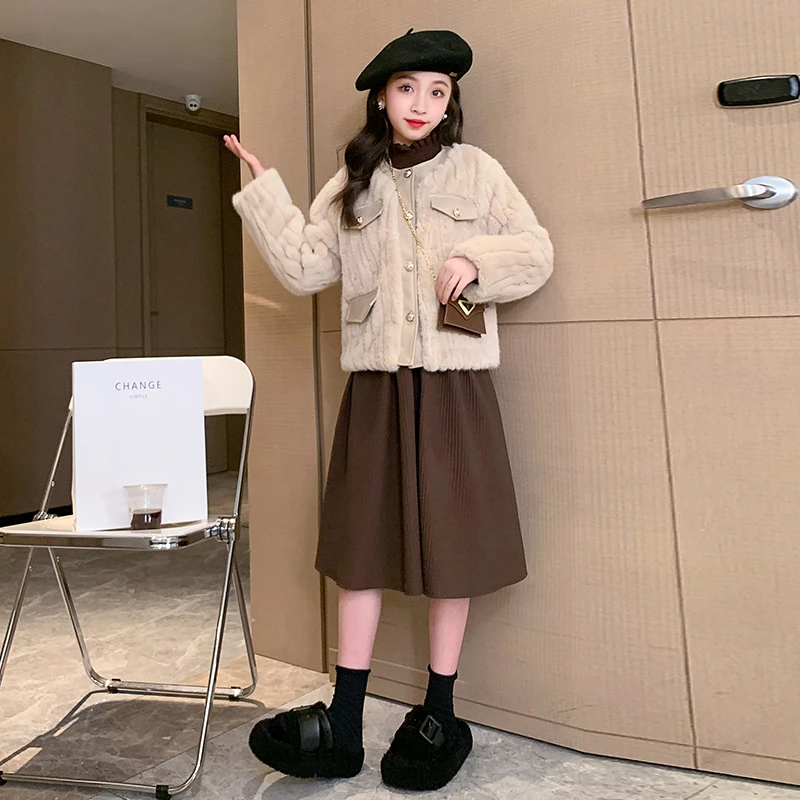 女童冬季加绒连衣裙2023新款6-12岁拜年服中大童小香风加厚公主裙
