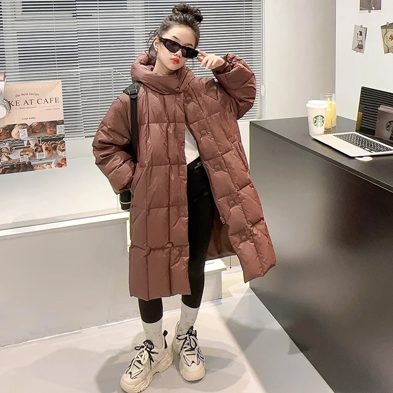 女童长款羽绒服2023新款6-12岁15岁冬款潮儿童上衣小女孩方块外套
