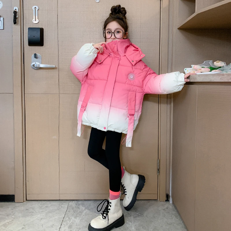 女童棉服2023新款6-12岁15岁中大童中长款宽松加厚洋气保暖棉衣爆