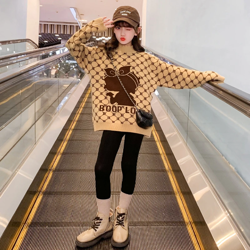 女童毛衣秋冬加绒针织衫2023新款洋气女孩冬装大童加厚儿童打底衫