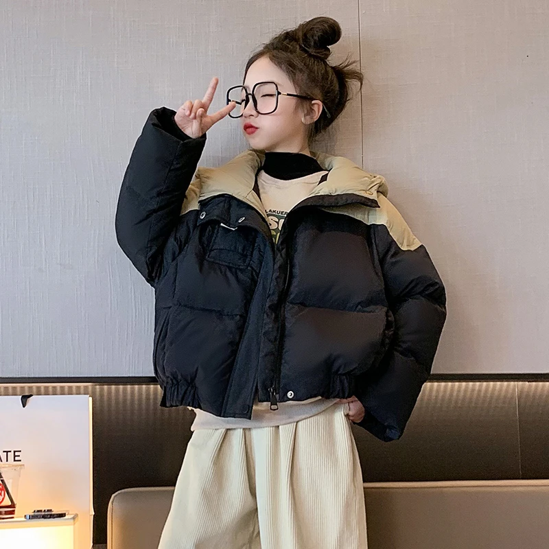 女童羽绒服冬季2023年6-12岁15岁韩版短款面包服保暖上衣秋冬外套