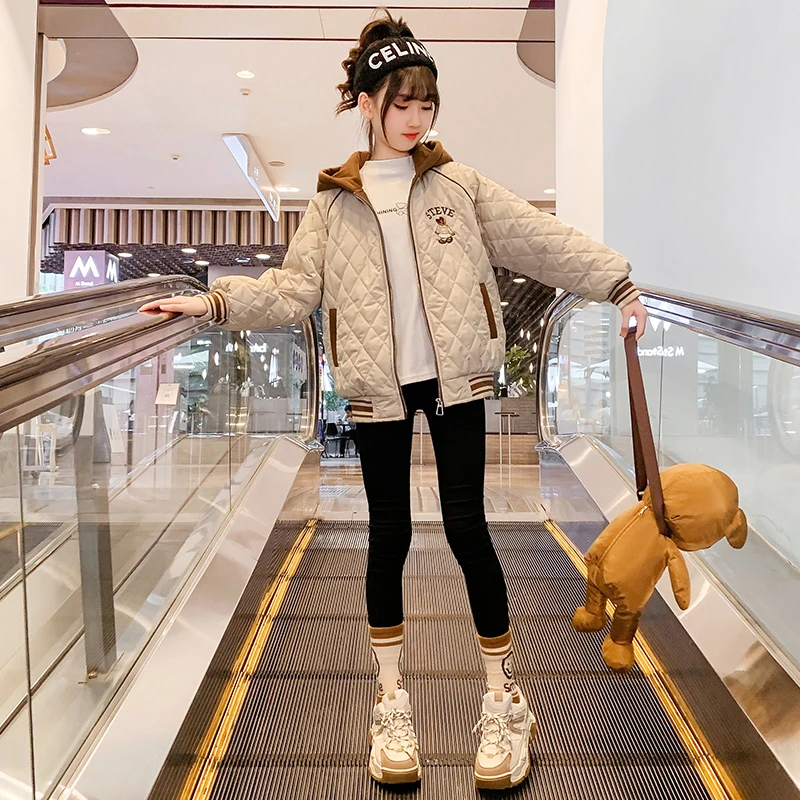 女童加绒外套秋冬款儿童棒球服棉衣2023年新款洋派中大童棉服冬款
