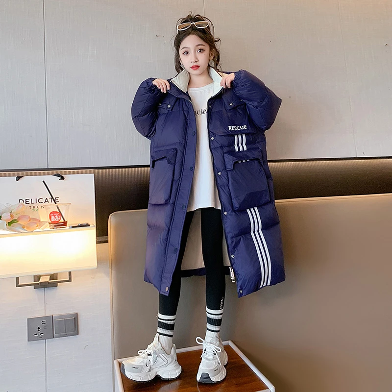 女童长款羽绒服2023新款洋气女大童冬季白鸭绒儿童冬装加厚外套