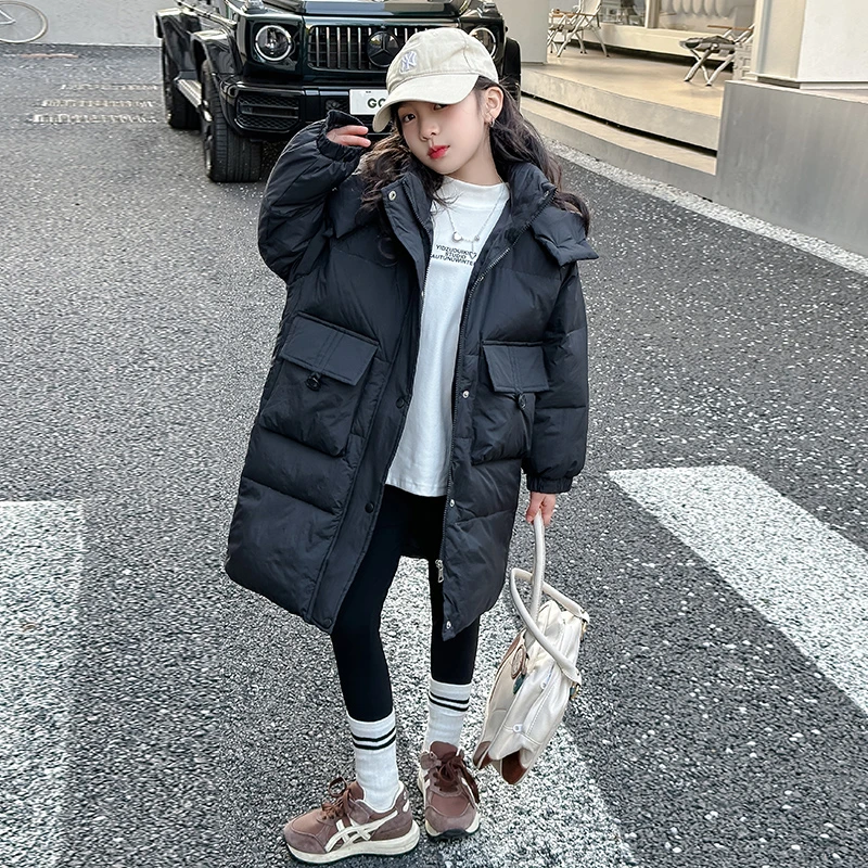女童棉服冬季2023新款6-12岁15岁中大童中长款宽松加厚洋气棉衣袄