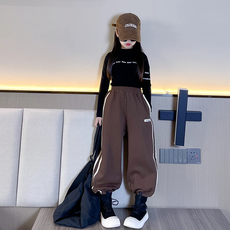 女童裤子秋冬款2023新款儿童弄冬季卫裤宽松女大童加绒加厚束口裤