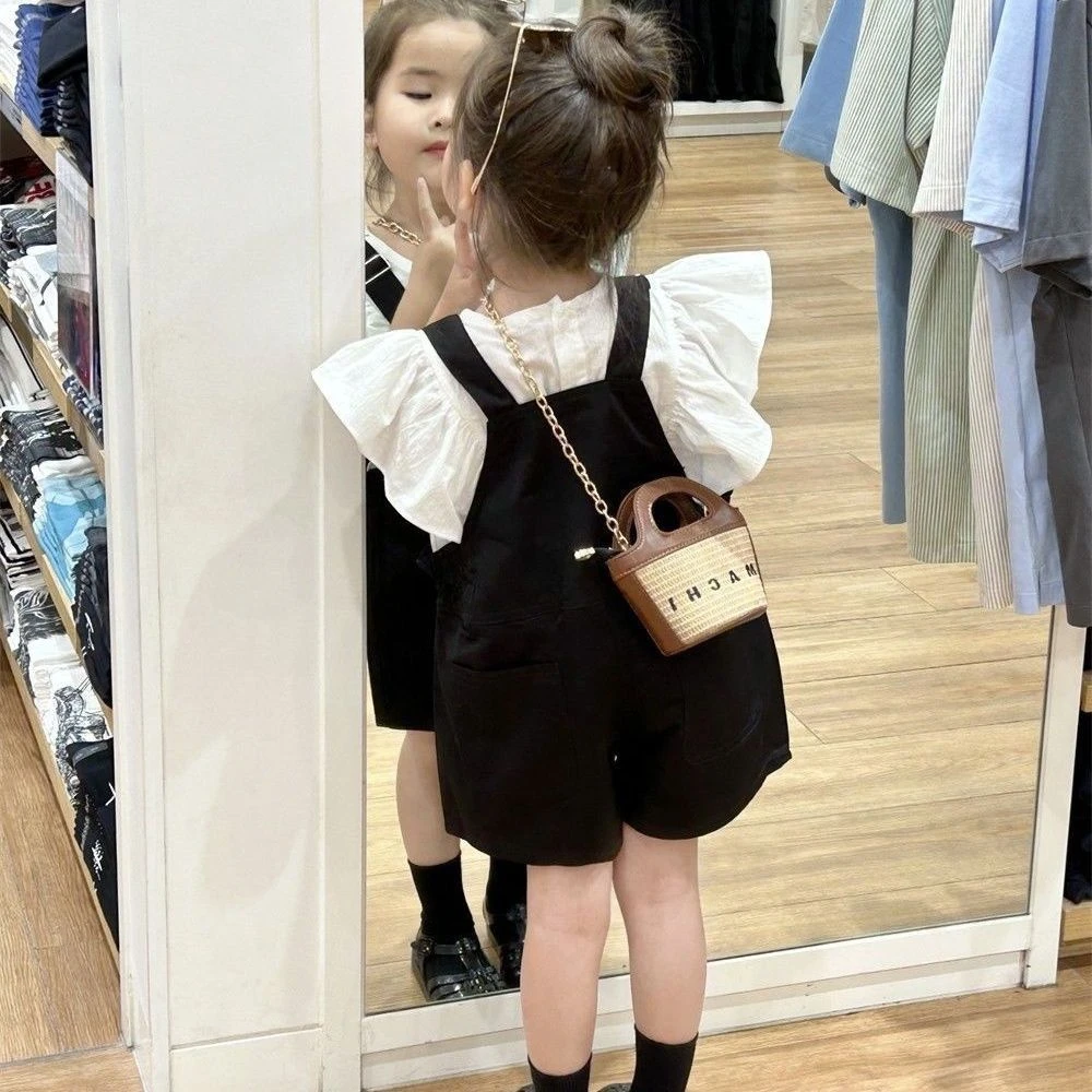 女宝宝背带裤飞袖娃娃衫上衣休闲两件套女童韩版洋气套装2024童装