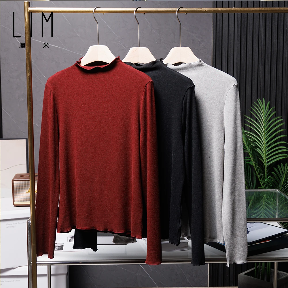 LIM厘米家品质长袖豹纹打底衫薄款醋酸百搭韩版秋冬显瘦