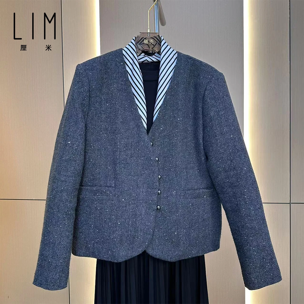 LIMI 厘米春秋V领上衣时尚西装职业气质英伦女外套五粒扣西服