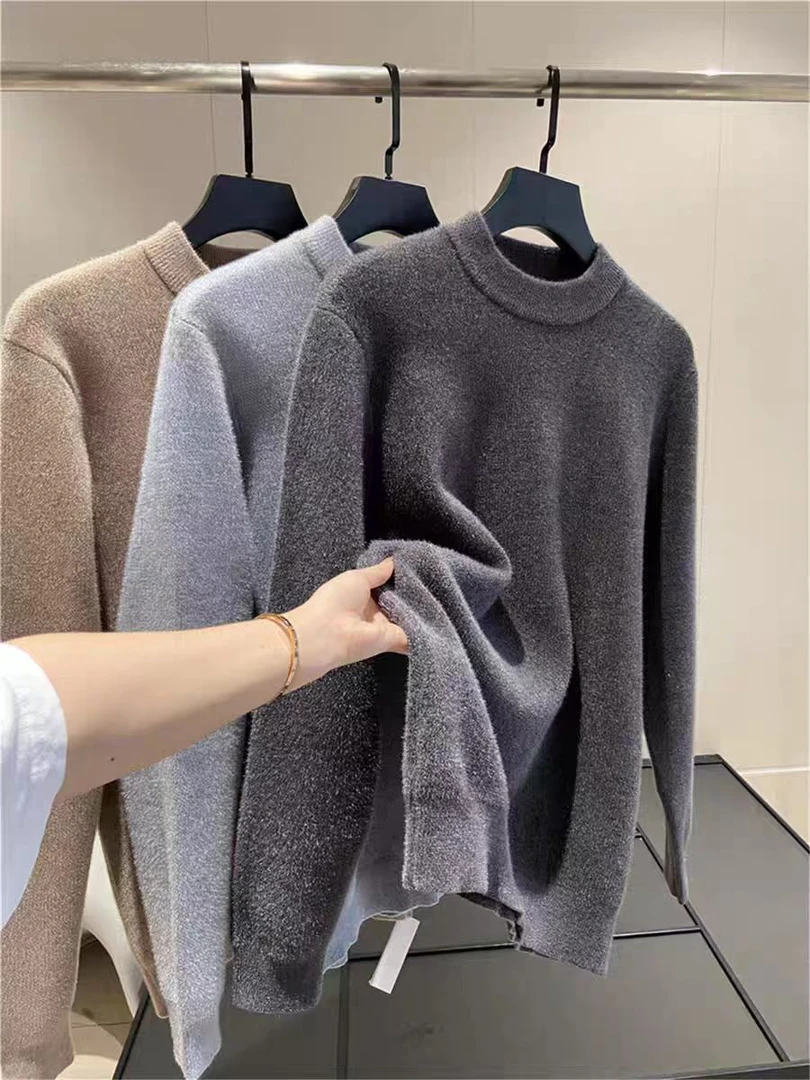 105  现货青仓~男士超暖毛绒细闪圆领套头针织毛衣