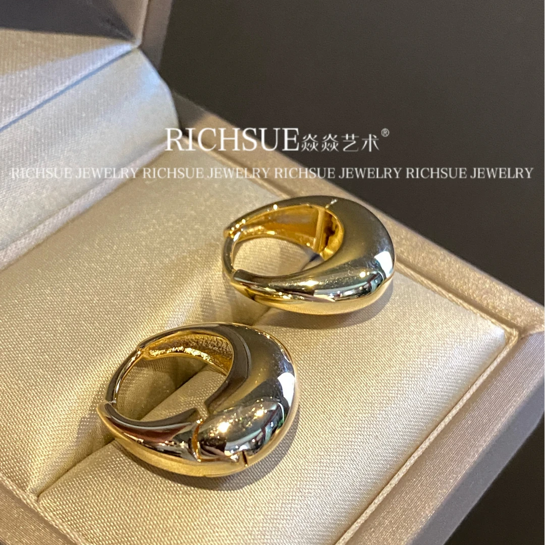 非金属合成锆石耳饰 RICHSUE 法式复古耳扣圆圈金色耳环 s925银