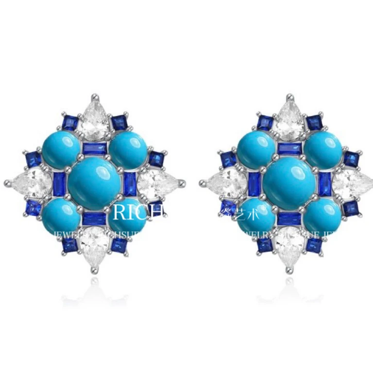925银合成锆石耳饰 RICHSUE 高定蓝色耳环 s925银镀金高级感时尚